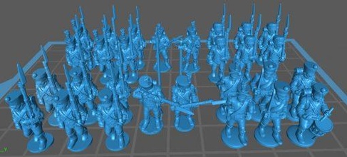 french bulk pack 4 light infantry campaign dress - wargaming3d 28mm miniature 3d print model - Mito3D