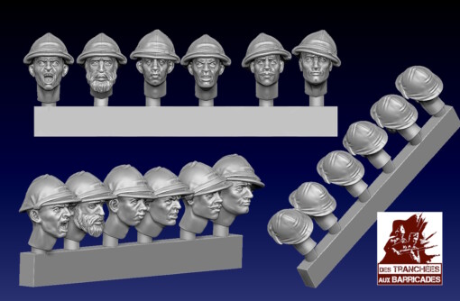 francês cabeças capacete capas wargaming3d 1 56 28mm 1914 1918 wwi ww1 1936 1939 guerras 1945 wwii ww2 3d imprimíveis frança miniatura jogos guerra 3D print model - Mito3D