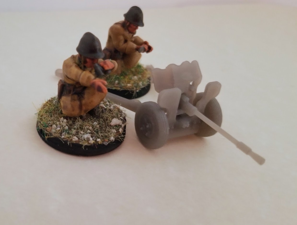 francés hotchkiss sa 34 25mm anti tank pistola wargaming3d miniatura juego guerra 25 mm tanque ATG tornillo acción juegos gato dewey temprano Finlandia Francia 3D print model - Mito3D