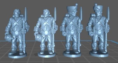 french infantry 1808 campaign uniform ease - wargaming3d 28mm miniature 3d print model - Mito3D