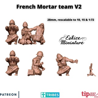 francês argamassa equipe 28mm wargaming3d miniatura jogos guerra 3d print model - Mito3D