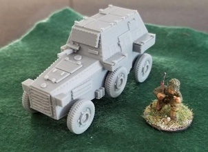 french vudb armoured troop carrier - 28mm wargaming3d miniature file scale wheeled rework jarlang's 1 72nd version https wwwthingiversecom thing 2429266 required bit work addition upsizing true 56th size reference wwwquartermastersectioncom afvs 608 berlietvudb added tread tires side mounted spare times bolt detail cleaned up open spaces roof re-did door front grill adding reworked tool boxes various hinges around vehicle separated rear axle allow cleaner fdm print created mount lmg port plate stl optimized printing 3d print model - Mito3D