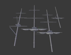 fregata albero set - wargaming3d 28mm in miniatura di quattro alberi a bompresso trinchetto maestra, randa vela 3d print model - Mito3D