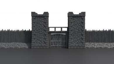 Gatehouse Palisadetv estilo wargaming3d 28mm miniatura 3d print model - Mito3D