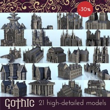 gothic pack - 21 models wargaming3d miniature wargamming Age of Sigmar, Architecture, bolt action, building, Dark Age, décor, Flames War, medieval, miniatures, modern, saga, scenery, tabletop, terrain, warhammer 3d print model - Mito3D