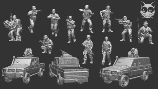 pistolet louer pack wargaming3d miniature wargaming Afrique garde corps landcruiser mercenaire pkp pmc svd technique drone VIP 3D print model - Mito3D