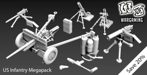 infantry megapack - wargaming3d miniature wargamming AT Gun, Flamethrower, heavy machinegun, Holster, light mortar, medium multipack, radio 3D print model - Mito3D
