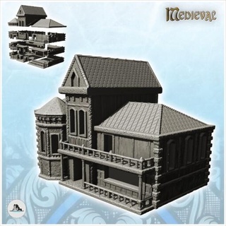 large half-timbered building tiled roof rounded annex 20 - wargaming3d Categories: 1:100 / 15mm, 1:56 28mm, 1:72 & 1:76 20mm, 500-1500: Medieval, DIGITAL STL FILES, Terrain, Terrain accessories age architecture dark european fantasy game house medieval middle miniatures rose scenery tabletop terrain traditionnal village war wargame miniature wargamming 3d print model - Mito3D
