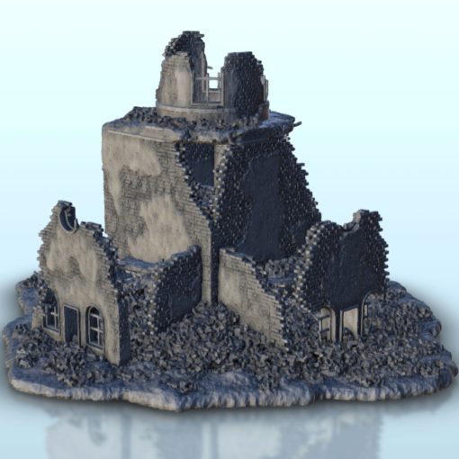 ampla ruína central torre 4 wargaming3d miniatura jogos guerra arquitetura parafuso açao Construção decoração chamas of moderno ruínas cenário mesa terra martelo 3D print model - Mito3D