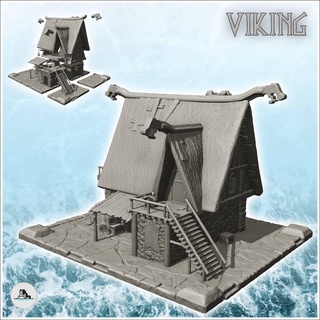 large viking mansion stairs canopy 11 - wargaming3d architecture building scandinavian scenery tabletop terrain miniature wargamming 3d print model - Mito3D