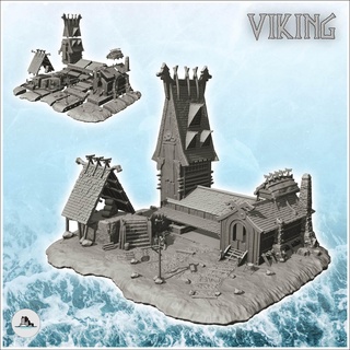 ampla viking Palácio torre armazenamento anexo 7 wargaming3d arquitetura construção escandinavo cenário tampo mesa terreno miniatura jogos guerra 3d print model - Mito3D