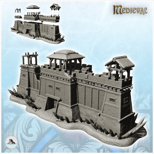 large wall towers fortified gate roofs 10 - wargaming3d Categories: 1:100 / 15mm, 1:56 28mm, 1:72 & 1:76 20mm, 500-1500: Medieval, DIGITAL STL FILES, Terrain, Terrain accessories age architecture building dark european fantasy game house medieval middle miniatures rose scenery tabletop terrain traditionnal village war wargame miniature wargamming 3D print model - Mito3D