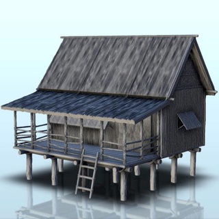 large wooden house stilts 3 - wargaming3d Categories: 1:100 / 15mm, 1:56 28mm, 1:72 & 1:76 20mm, 1700-1900: Horse Musket, 500-1500: Medieval, Historically Accurate, Terrain, Terrain buccaneers building captain caribbean corsairs scenery miniature wargamming 3d print model - Mito3D