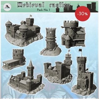 medieval castelos pacote 1 wargaming3d Categorias 100 15mm 56 28mm 72 76 20mm 1700 1900 cavalo Mosquete 500 1500 Medieval digital stl ARQUIVOS terra terreno arquitetura construção Sombrio europeu fantasia fortificação fortaleza jogos miniaturas rosa cenário tampo mesa tradicional Vila guerra jogo miniatura 3d print model - Mito3D