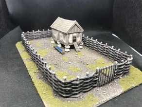 medieval chicken coop animal enclosure - wargaming3d 28mm miniature 3d print model - Mito3D