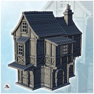 medieval half-timbered house canopy stone base 2 - wargaming3d Categories: 1:100 / 15mm, 1:56 28mm, 1:72 & 1:76 20mm, 500-1500: Medieval, DIGITAL STL FILES, Terrain, Terrain accessories age architecture building dark european fantasy game middle miniatures rose scenery tabletop terrain traditionnal village war wargame miniature wargamming 3d print model - Mito3D
