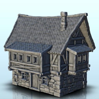 medieval casa pedra madeira lareira 1 wargaming3d arquitetura construção Sombrio miniaturas moderno cenário tampo mesa terreno miniatura jogos guerra 3d print model - Mito3D