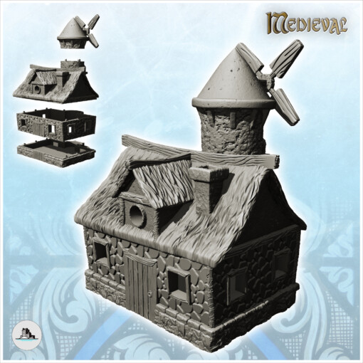 medieval stone windmill annexed tower floor 24 - wargaming3d Categories: 1:100 / 15mm, 1:56 28mm, 1:72 & 1:76 20mm, 500-1500: Medieval, DIGITAL STL FILES, Terrain, Terrain accessories age architecture building dark european fantasy game house middle miniatures rose scenery tabletop terrain traditionnal village war wargame miniature wargamming 3D print model - Mito3D