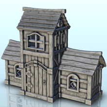 medieval wooden house tower double annexes 5 - wargaming3d miniature wargamming Architecture, building, Dark Age, medieval, miniatures, scenery, tabletop, terrain 3d print model - Mito3D