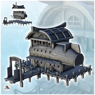 medieval wooden pirate harbor building floors 4 - wargaming3d Categories: 1:100 / 15mm, 1:56 28mm, 1:72 & 1:76 20mm, 500-1500: Medieval, DIGITAL STL FILES, Terrain, Terrain accessories age architecture dark european fantasy game house middle miniatures rose scenery tabletop terrain traditionnal village war wargame miniature wargamming 3d print model - Mito3D