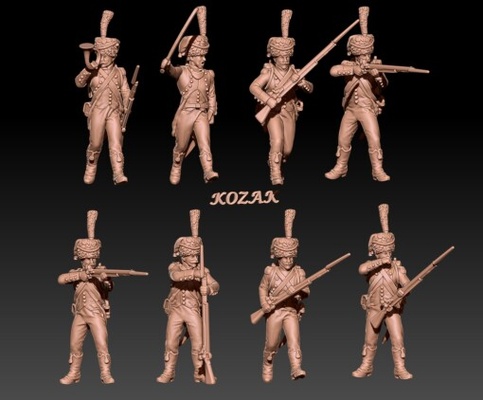 napoleonic french voltigeurs kolpacks set 2 - wargaming3d 3d printables historically accurate tag miniature wargamming 3d print model - Mito3D