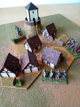 norman village - wargaming3d 28mm miniature 15 mm 1 100 scale designed around 40 hex side 3-d printable parts tessellate form town any size shape good dba other medieval wargames four tower 2 hut layouts & open 3d print model - Mito3D