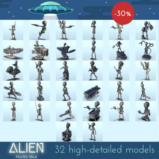 pack alien figures - wargaming3d miniature wargamming future, miniatures, rpg, science-fiction, scifi 3D print model - Mito3D