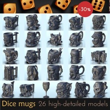 pack dice mugs - wargaming3d miniature wargamming accessory, beer holder, box, cup, dice, dnd, drink, dungeon, game, glass, mug, rpg, tabletop, tower, tray, wargame, wargaming, warhammer 3d print model - Mito3D