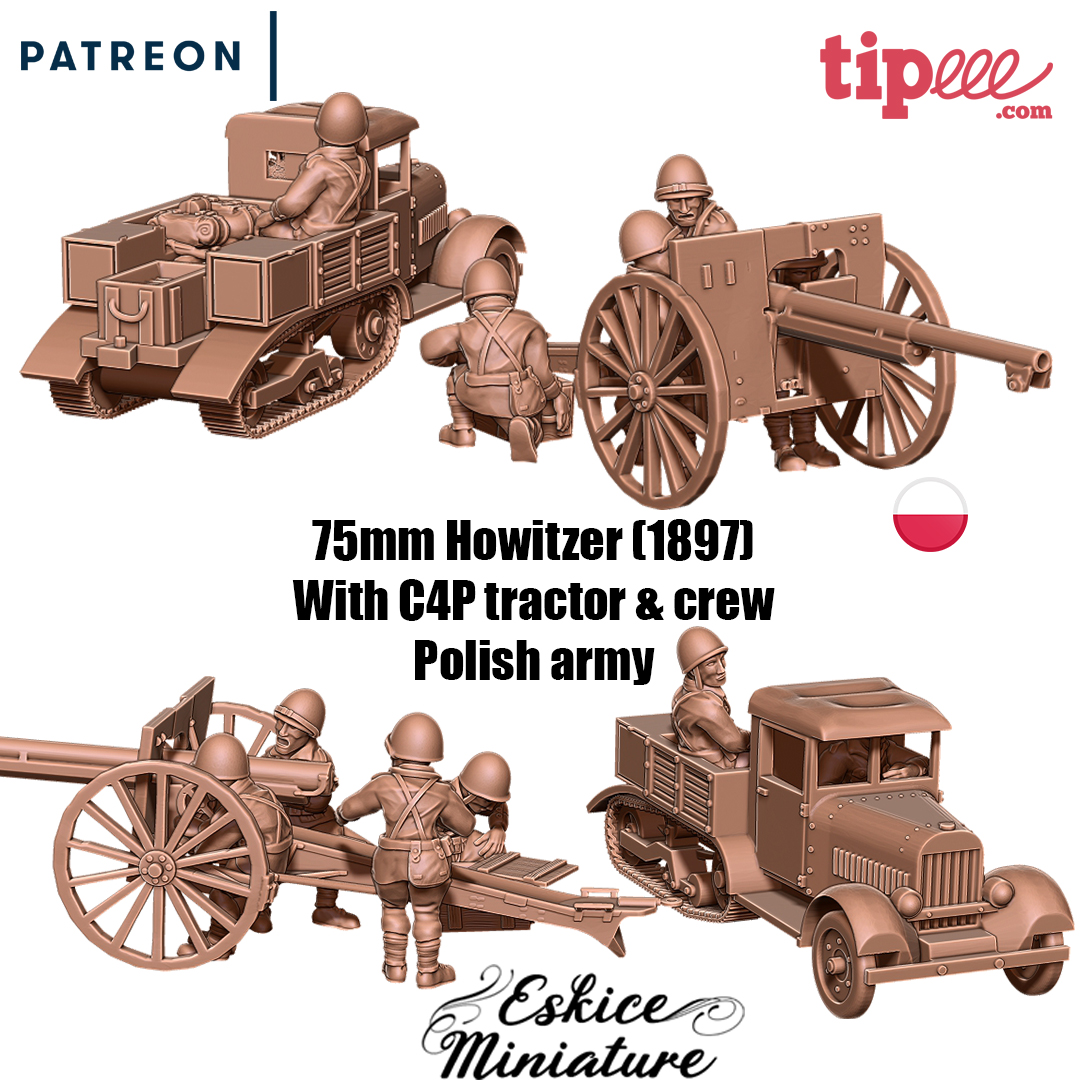 polonais 75mm obusier c4p tracteur équipage 28mm wargaming3d miniature wargaming Pologne 3D print model - Mito3D