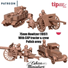 polish 75mm howitzer c4p tractor & crew - 28mm wargaming3d miniature wargamming howitzer, poland, 3d print model - Mito3D