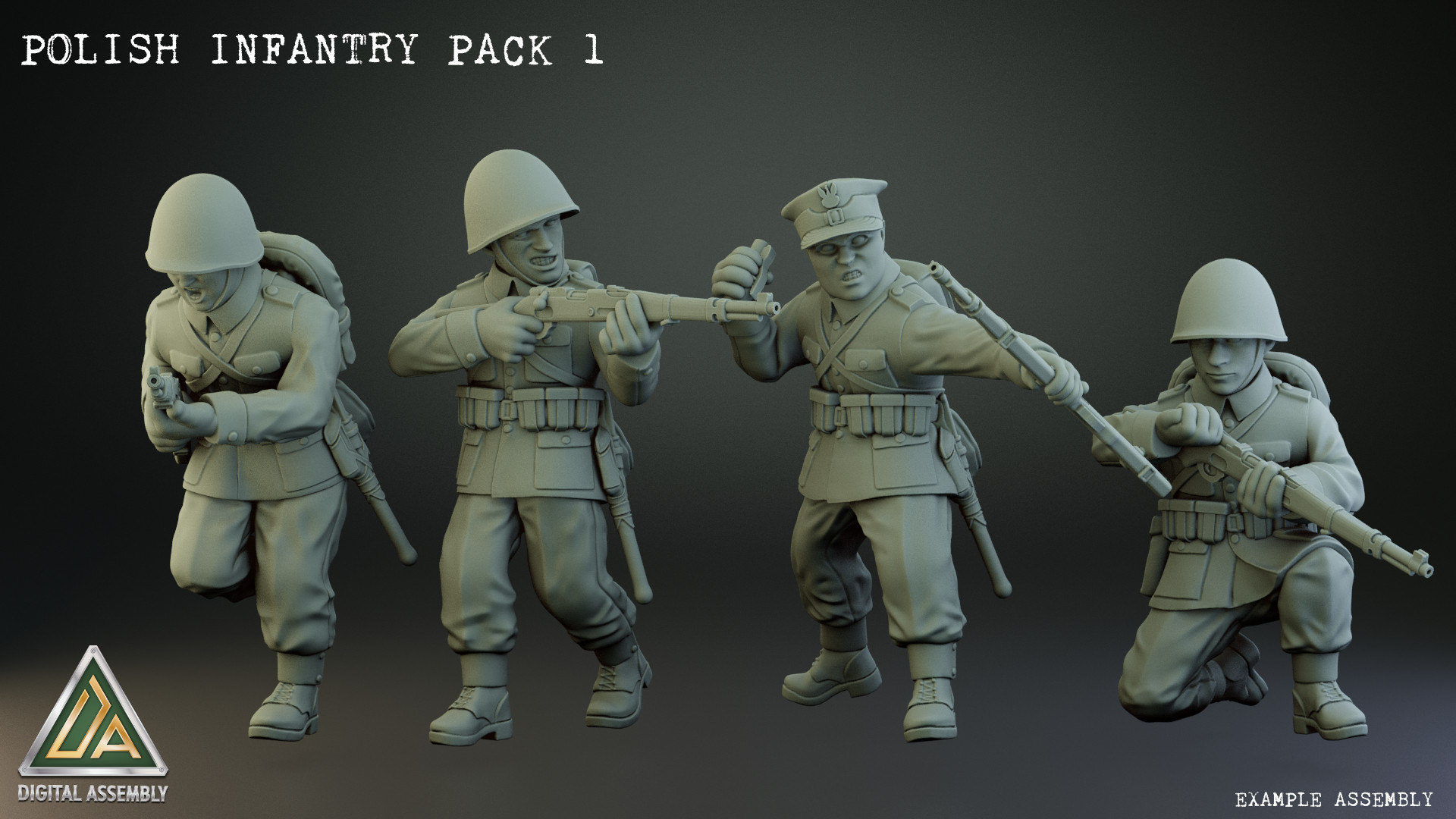 polaco infantería paquete 1 wargaming3d stl 1939 Polonia rifle rogatywka conjunto miniatura juego guerra 3D print model - Mito3D