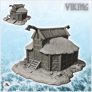 élevé viking grenier accès escaliers chaume toit 1 wargaming3d architecture bâtiment scandinave paysage table terrain miniature wargaming 3d print model - Mito3D