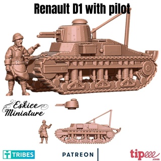 Renault d1 tank pilot 28mm wargaming3d minyatür savaş oyunları 3d print model - Mito3D
