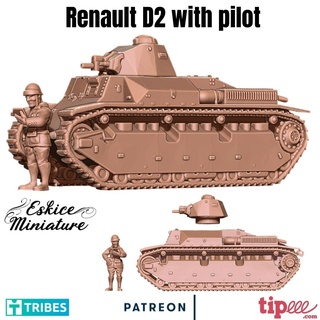 Renault d2 tank pilot 28mm wargaming3d minyatür savaş oyunları 3d print model - Mito3D