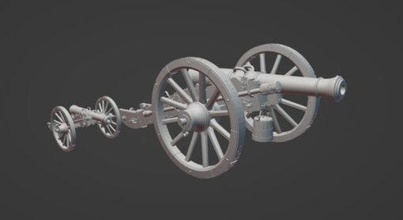 ritterkrieg french canon 12 gribeauval - wargaming3d miniature wargamming cannon, cannoneers, french, fusilier, napoleonic, Napoleonic Wars, Ritterkrieg 3d print model - Mito3D