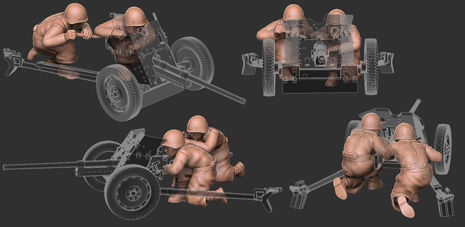 rkka 45mm winter crew01 gun - wargaming3d miniature wargamming 3d print model - Mito3D
