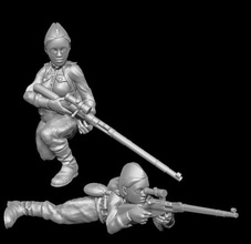 rkka soviet sniper zwei Mädchen 1943 - wargaming3d 28mm Miniatur Frau 3d print model - Mito3D