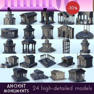 roman & greek antic monuments pack - wargaming3d Categories: 1:100 / 15mm, 1:56 28mm, 1:72 1:76 20mm, 3000BC-500: Ancients, DIGITAL STL FILES, Terrain, Terrain accessories architecture building game house miniatures scenery tabletop terrain wargame miniature wargamming 3d print model - Mito3D