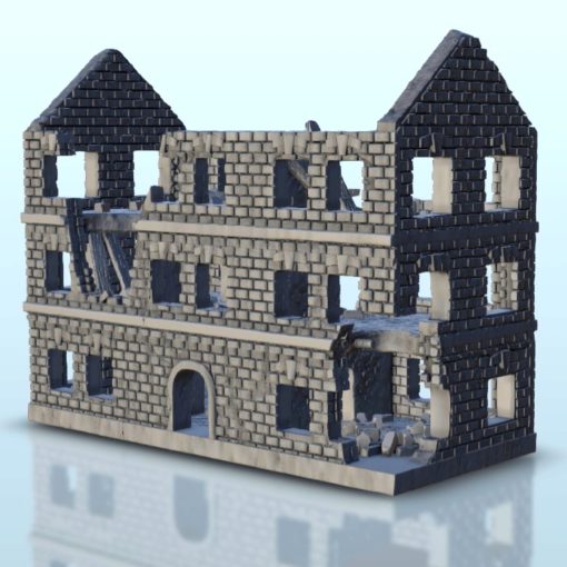 ruin brick building - wargaming3d miniature wargamming Architecture, bolt action, building, décor, Flames of War, modern, ruins, scenery, tabletop, terrain, warhammer 3D print model - Mito3D