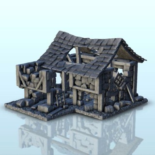 ruína medieval casa pedra madeira 3 wargaming3d arquitetura construção Sombrio miniaturas moderno cenário tampo mesa terreno miniatura jogos guerra 3d print model - Mito3D