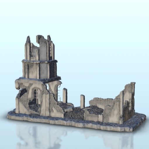 ruined building tower 20 - wargaming3d miniature wargamming Architecture, bolt action, building, décor, Flames of War, modern, ruins, scenery, tabletop, terrain, warhammer 3D print model - Mito3D