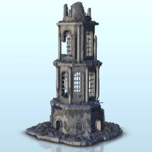 ruined tower large windows 6 - wargaming3d miniature wargamming Architecture, bolt action, building, décor, Flames of War, modern, ruins, scenery, tabletop, terrain, warhammer 3d print model - Mito3D