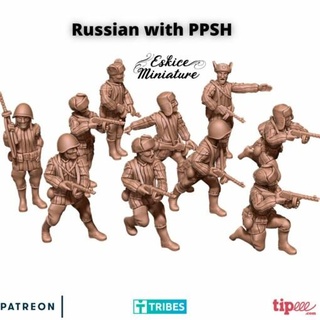 russian infantry ppsh - 28mm wargaming3d Categories: 1:100 / 15mm, 1:56 28mm, 1:72 & 1:76 20mm, 1939-1945: WW2, WWII, DIGITAL STL FILES, Soviet/Russia, USA ww2 russia sas miniature wargamming 3d print model - Mito3D