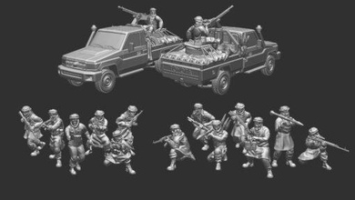 saharian militia core set - wargaming3d miniature wargamming africa, landcruiser, mena, pkm, rebel, rpg, rpk, svd, technical 3d print model - Mito3D