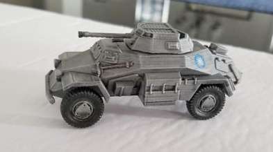 sdkfz 222 armoured car - wargaming3d 28mm miniature derivative file german started two different files lava 808 wwwthingiversecom thing 2835885 fmwp 3035965 reworked turret created new barrels anti-grenade grid separate wheels axles optimized fdm printing my thanks original creators their work meant 01 mm layers supports 3d print model - Mito3D