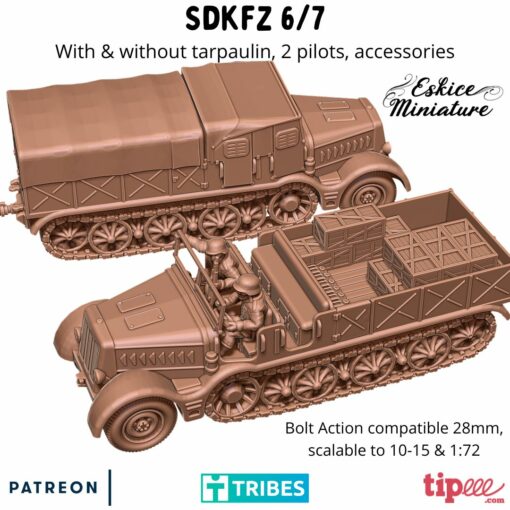 sdkfz 6 7 28mm wargaming3d miniatura jogos guerra Marcação motociclista 3D print model - Mito3D