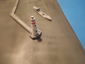 kesit jetty lighthouse - wargaming3d Mm minyatür düz bölüm 45 bölüm, Deniz Feneri fener bekçisinin evi w dışarı 3d print model - Mito3D