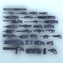 conjunto sci fi armas 5 wargaming3d miniatura juego guerra Accesorios figura pistola miniaturas Ciencias ficción ciencia soldados 3d print model - Mito3D