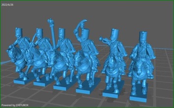 small 15mm epic size french hussars shako rolleau 1812-15 - wargaming3d miniature wargamming 1:100 / 15mm, napoleonic 3d print model - Mito3D