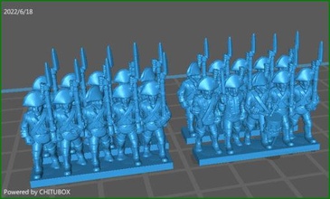 small 15mm epic size spanish musketeers btg - wargaming3d miniature wargamming 1:100 / 15mm, napoleonic 3d print model - Mito3D